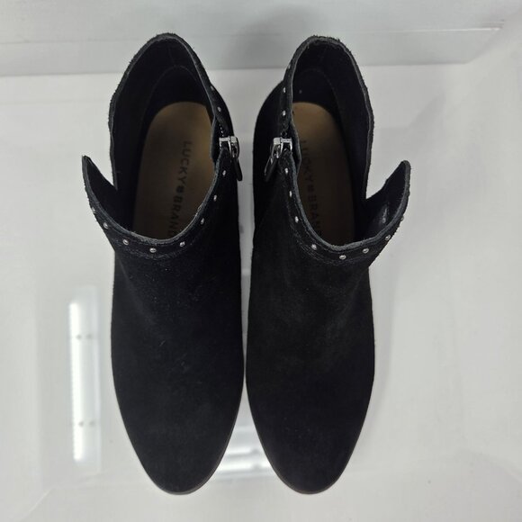 Lucky Brand Benna Booties Women's 8 Black Suede Boho Studded Zip Ankle Boots - Picture 4 of 9